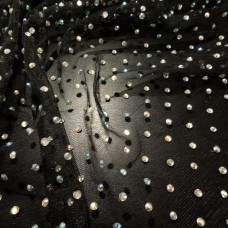 Ткань Сетка с камнями (черный-серебро)